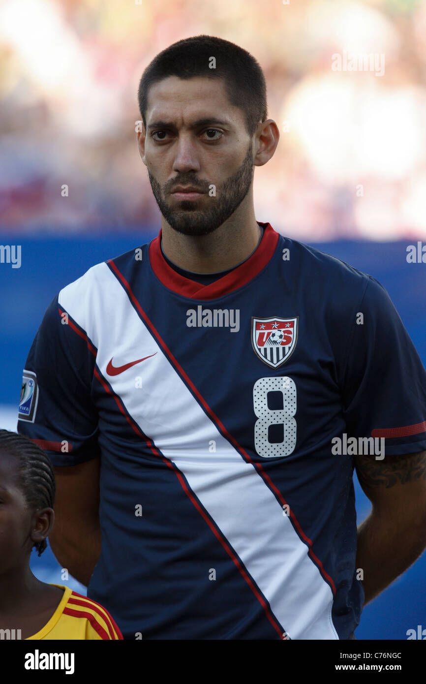 Clint Dempsey of the United States stands during team introductions prior to a 2010 World Cup soccer match against Slovenia. Stock Photo
