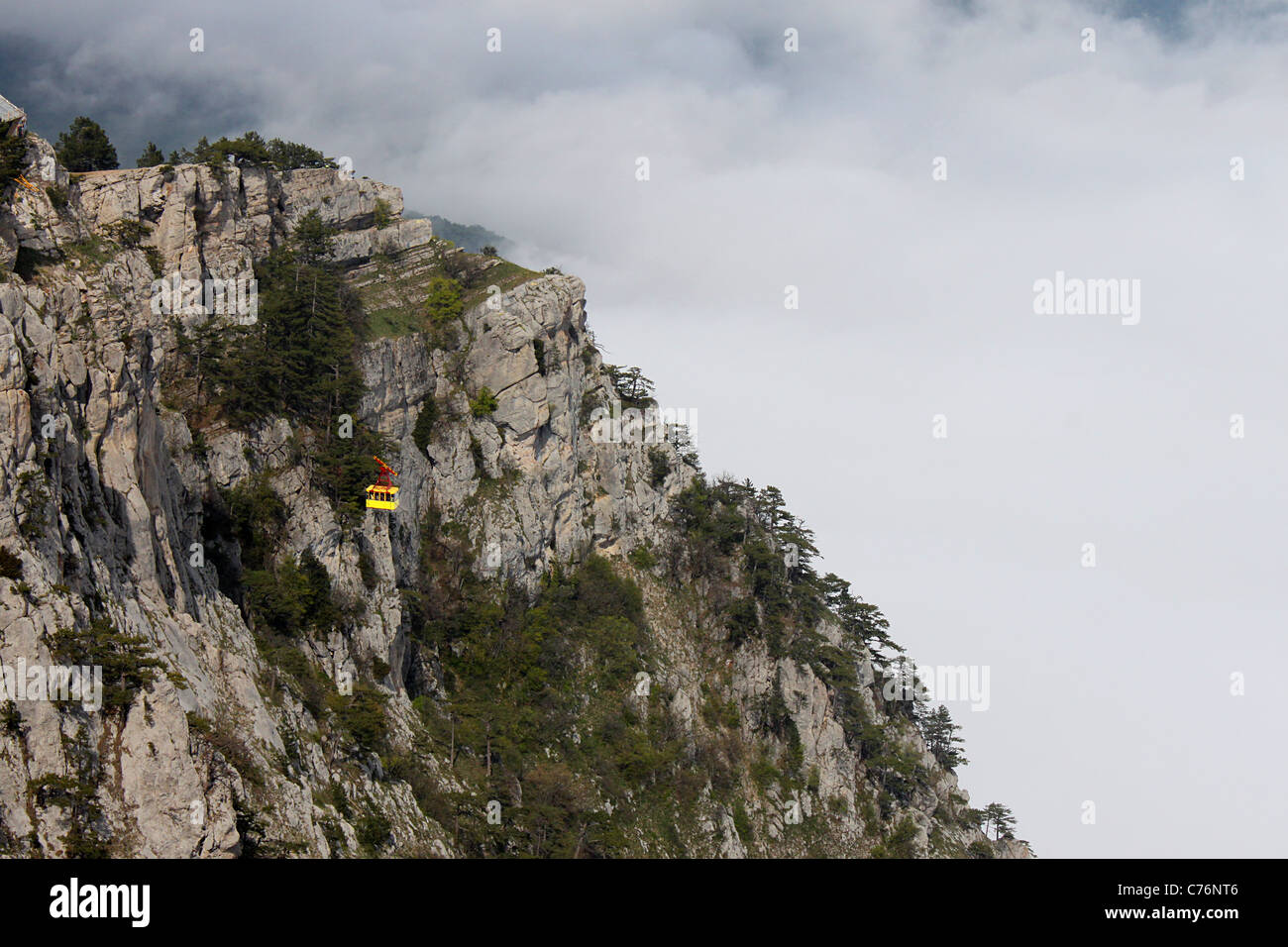 ropeway cabin going to mountains Stock Photo