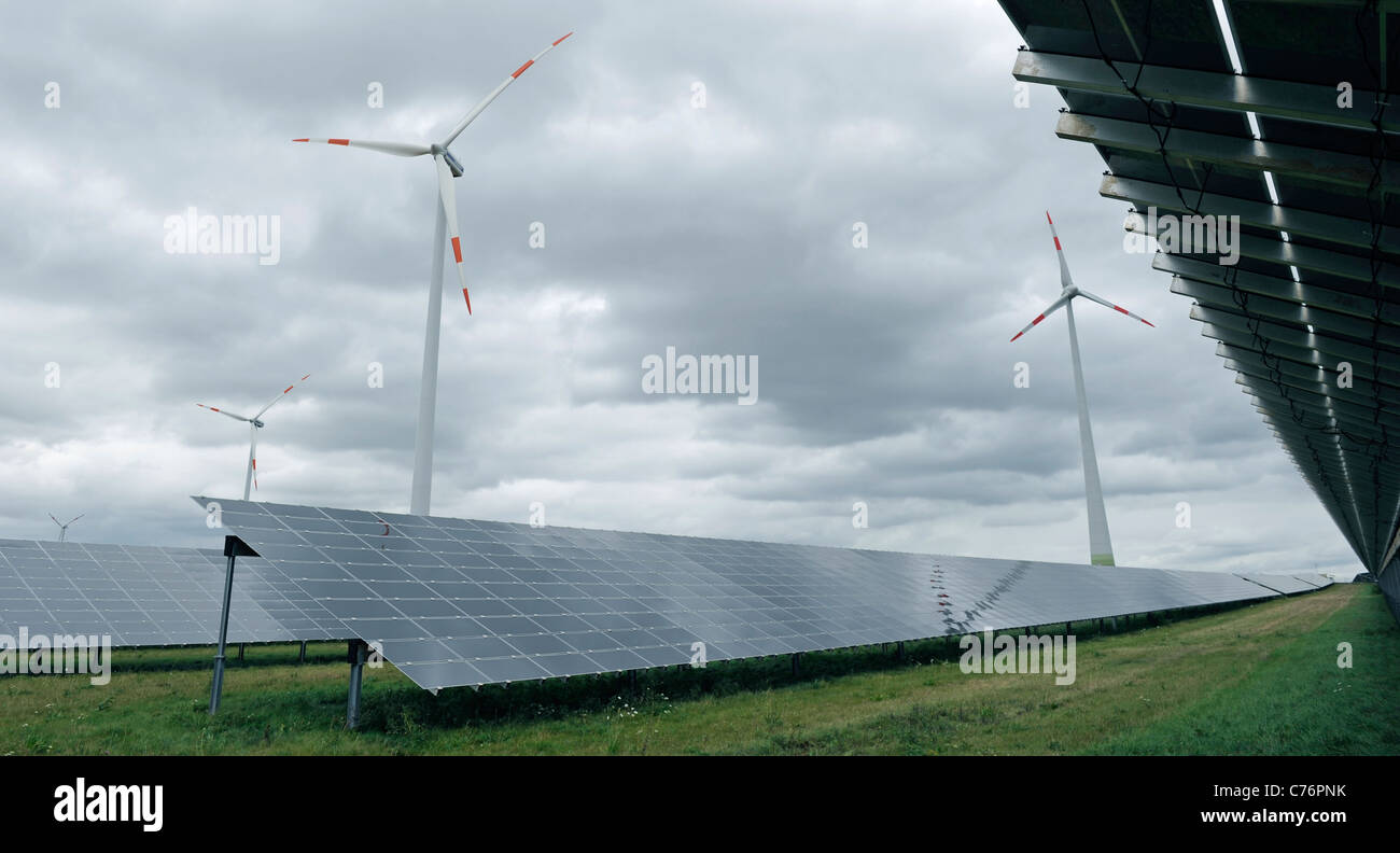 Photovoltaic plant and wind generators Stock Photo - Alamy