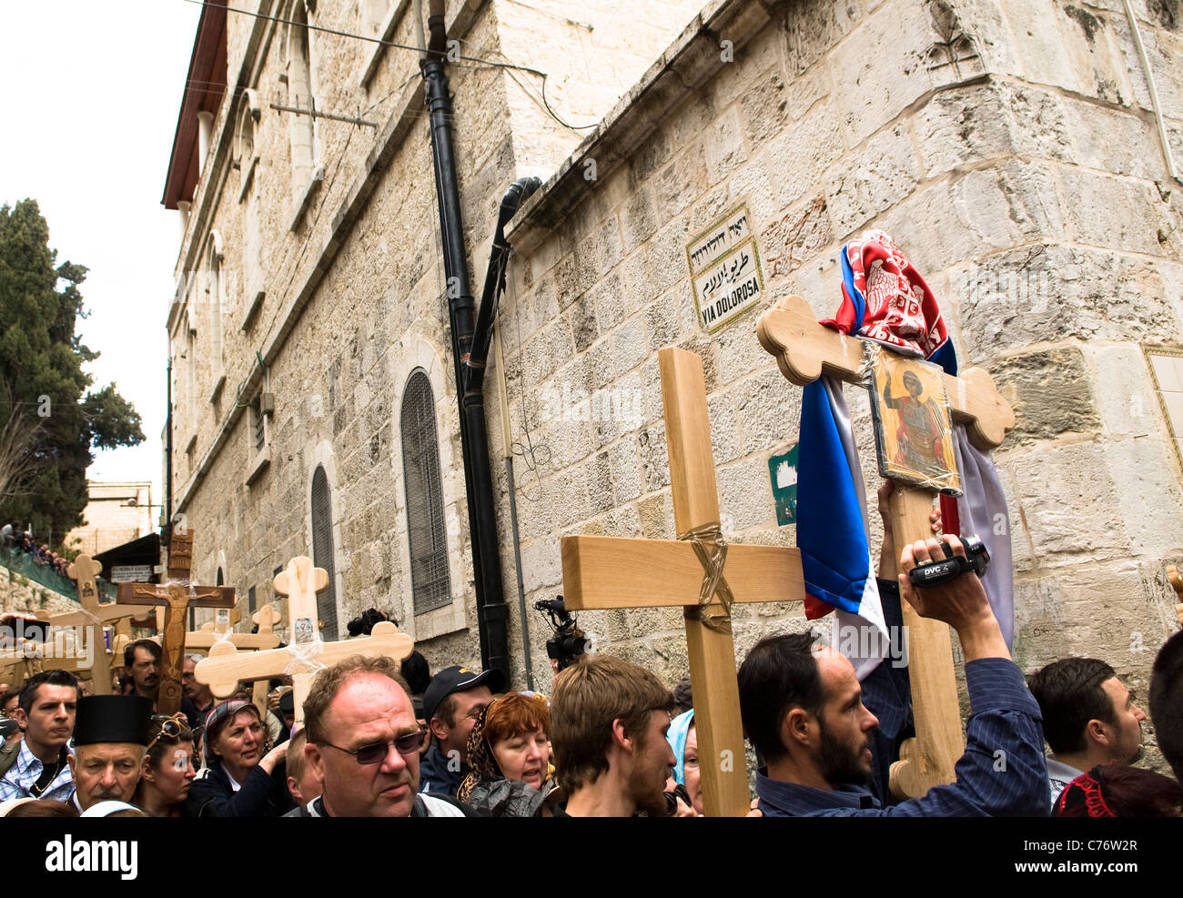 Good Friday procession in the Via Dolorosa in the old city of Jerusalem ...