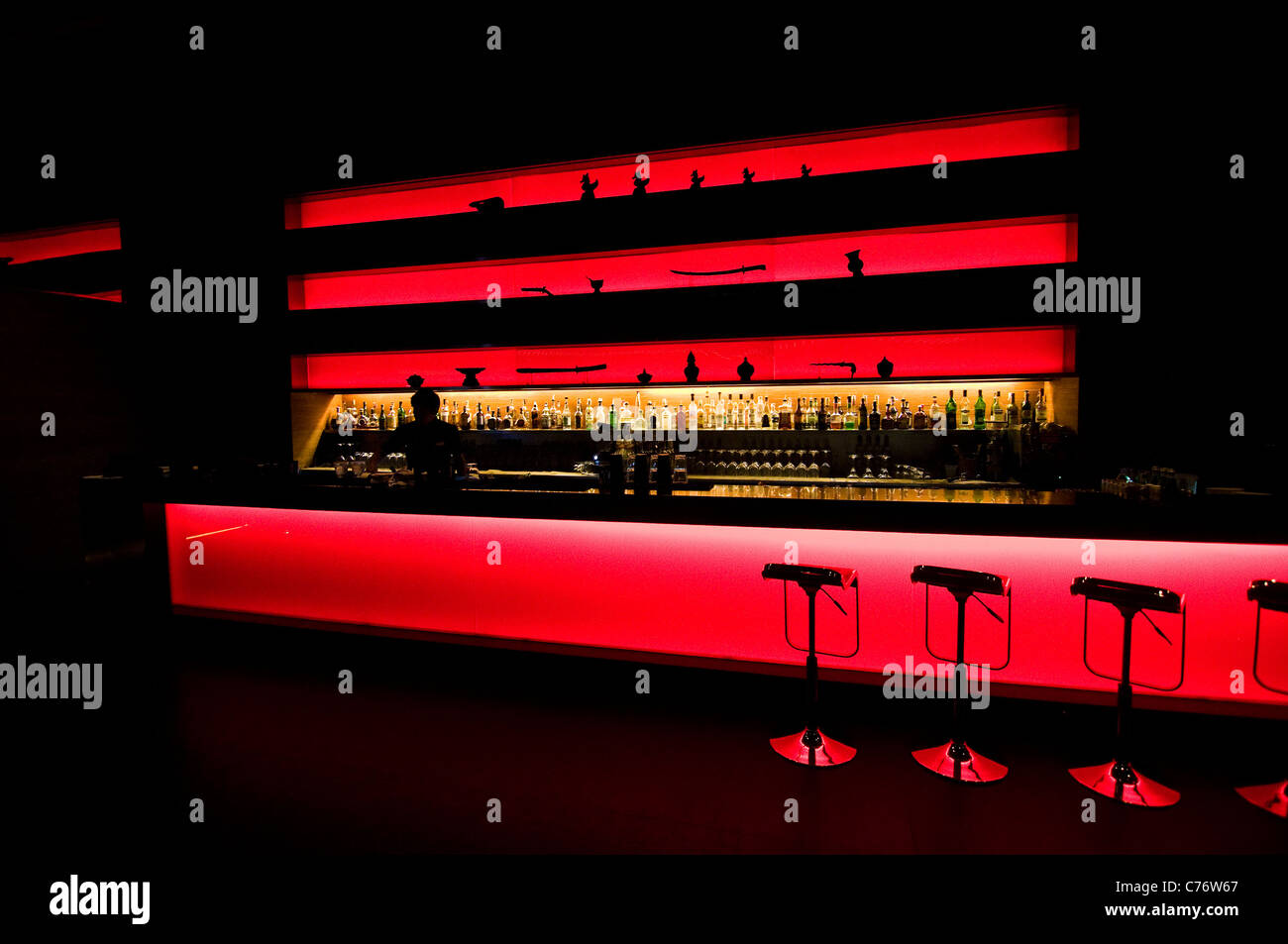 The red bar at the Long Table roof bar & restaurant in Bangkok