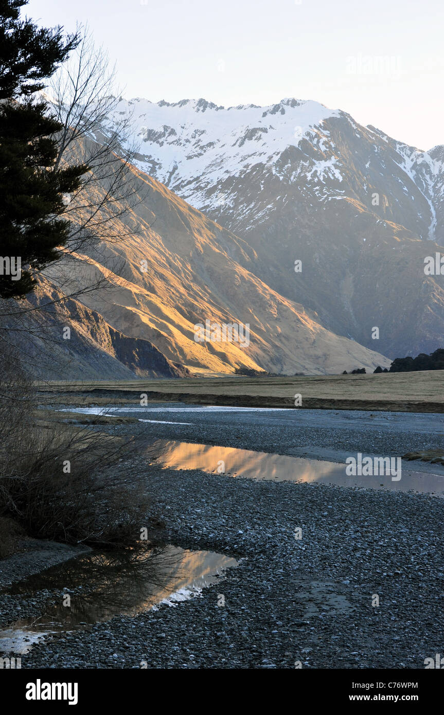 Matukituki River at the end of Mt Aspiring road. After here it becomes a 4 wheel drive track. Stock Photo