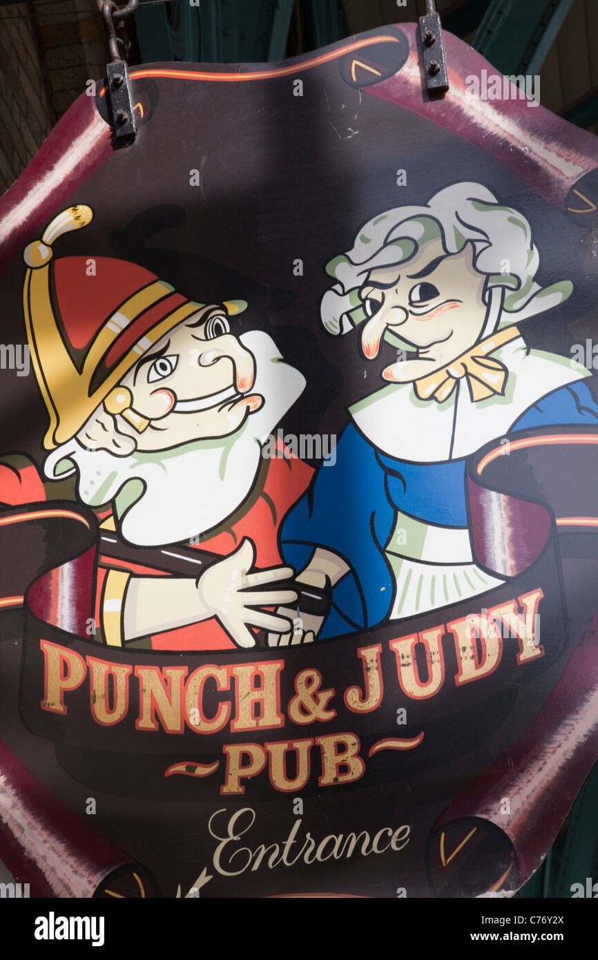 England, London, Covent Garden Market, Punch and Judy Pub Sign Stock