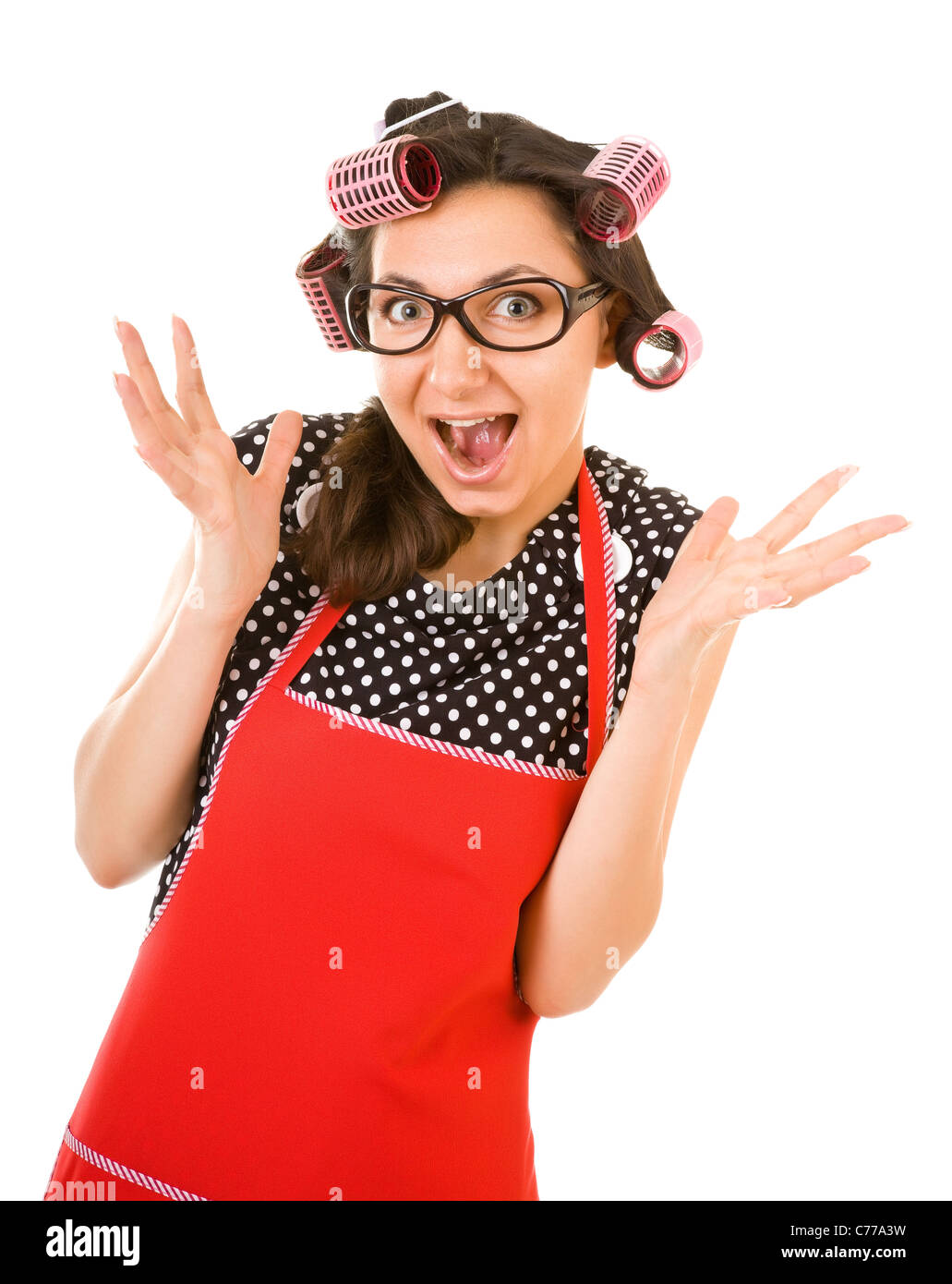 outrageous housewife on a white background Stock Photo - Alamy
