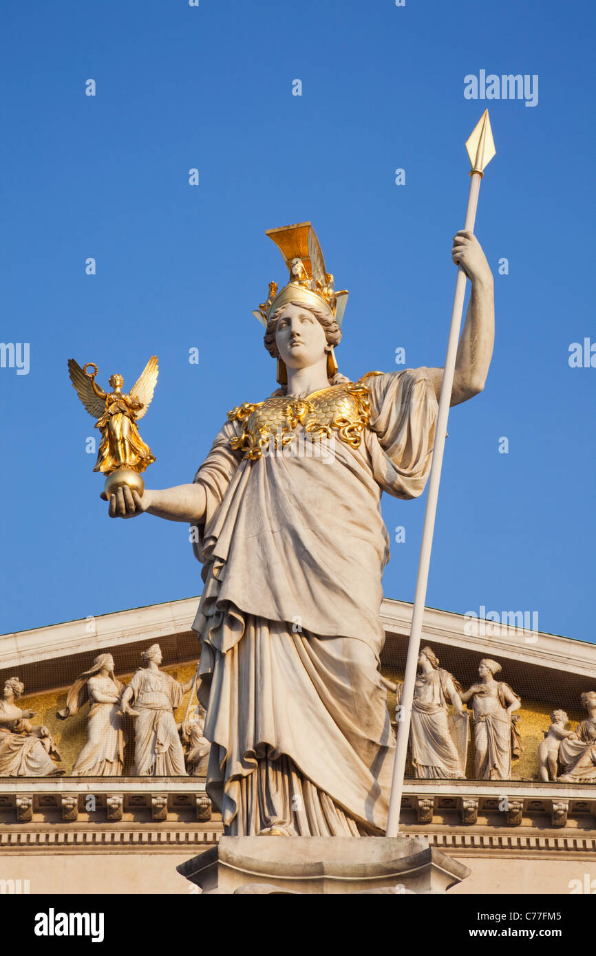 Austria, Vienna, Parliament Building, Statue of Athena Stock Photo