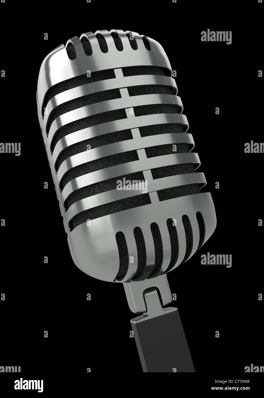 Old style microphone isolated on a black background. 3D render. Stock Photo