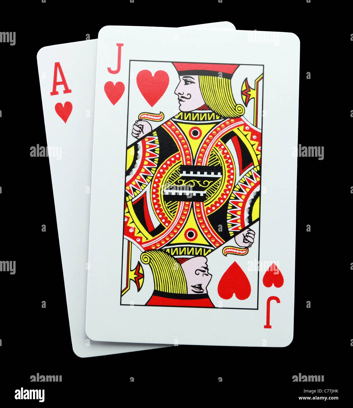 Blackjack hand isolated on black showing a winning combination Stock Photo