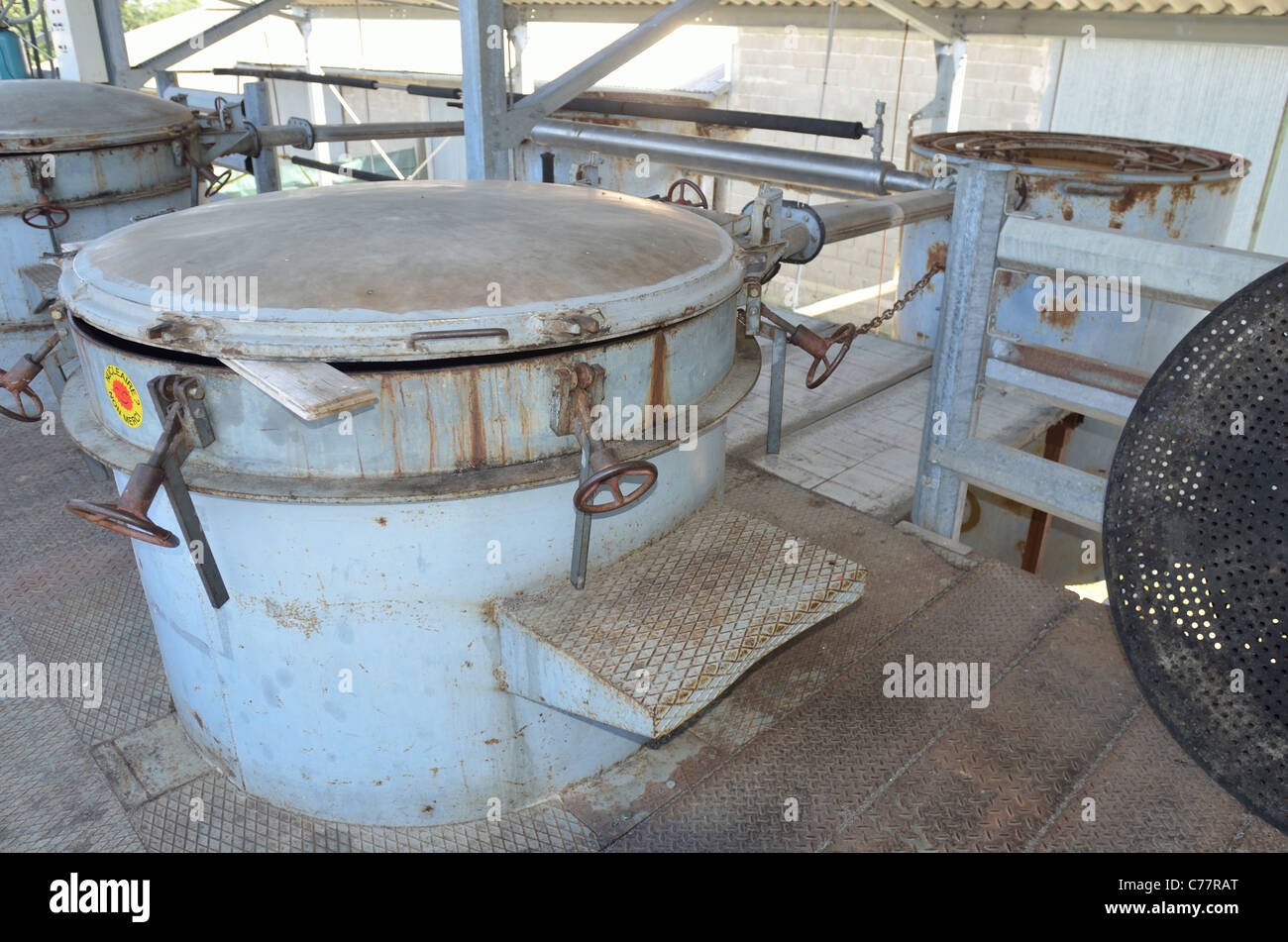 Lavander vats full of lavender oil. in France. Stock Photo