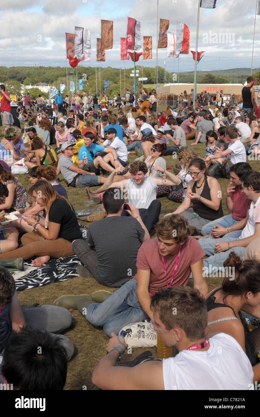 Crowds of music fans at the 2011 Bestival music festival pop concert on the Isle of Wight, England. Stock Photo