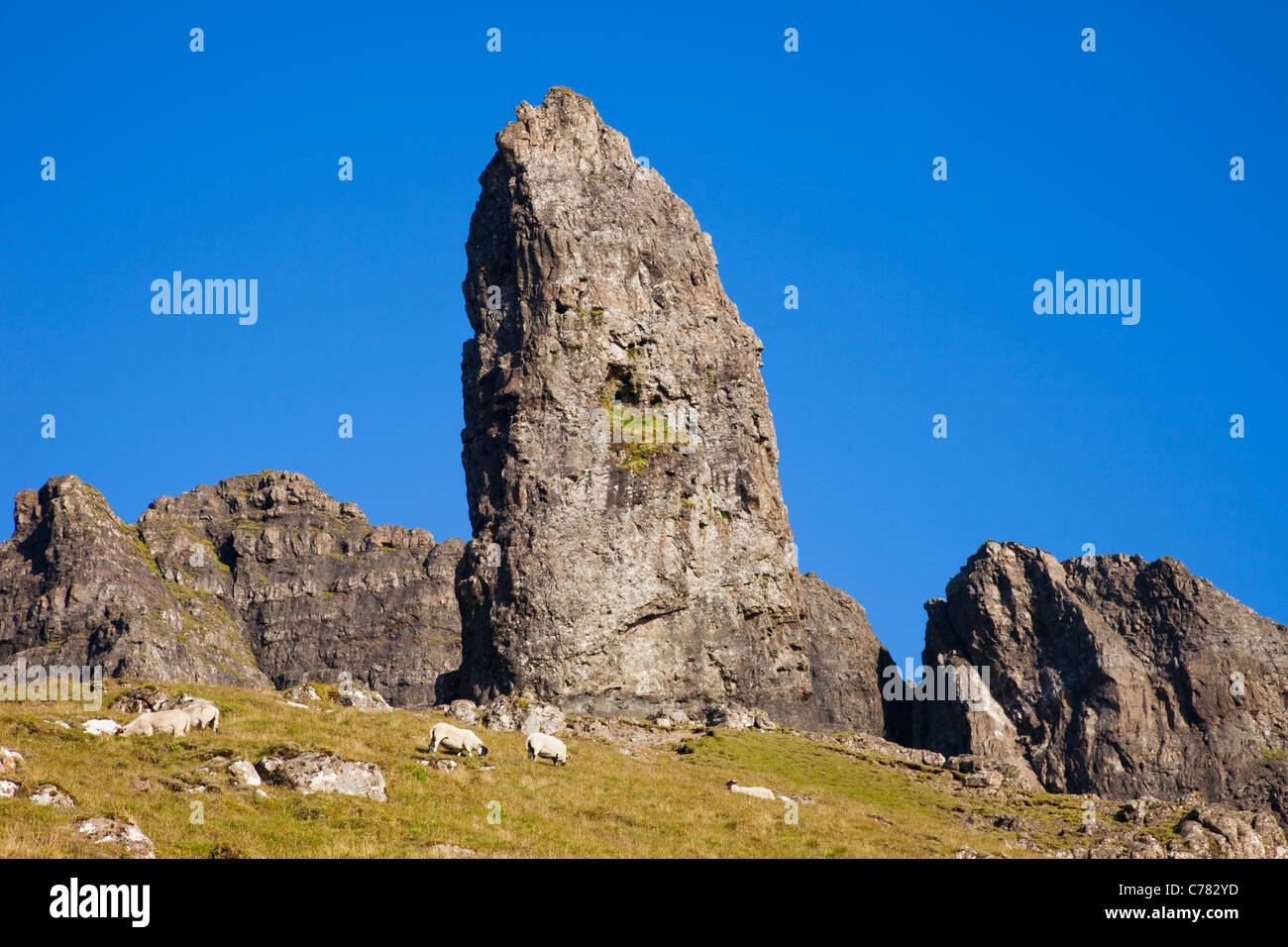 Scotland, Inner Hebrides, Isle of Skye, Old Man of Storr Mountains Stock Photo