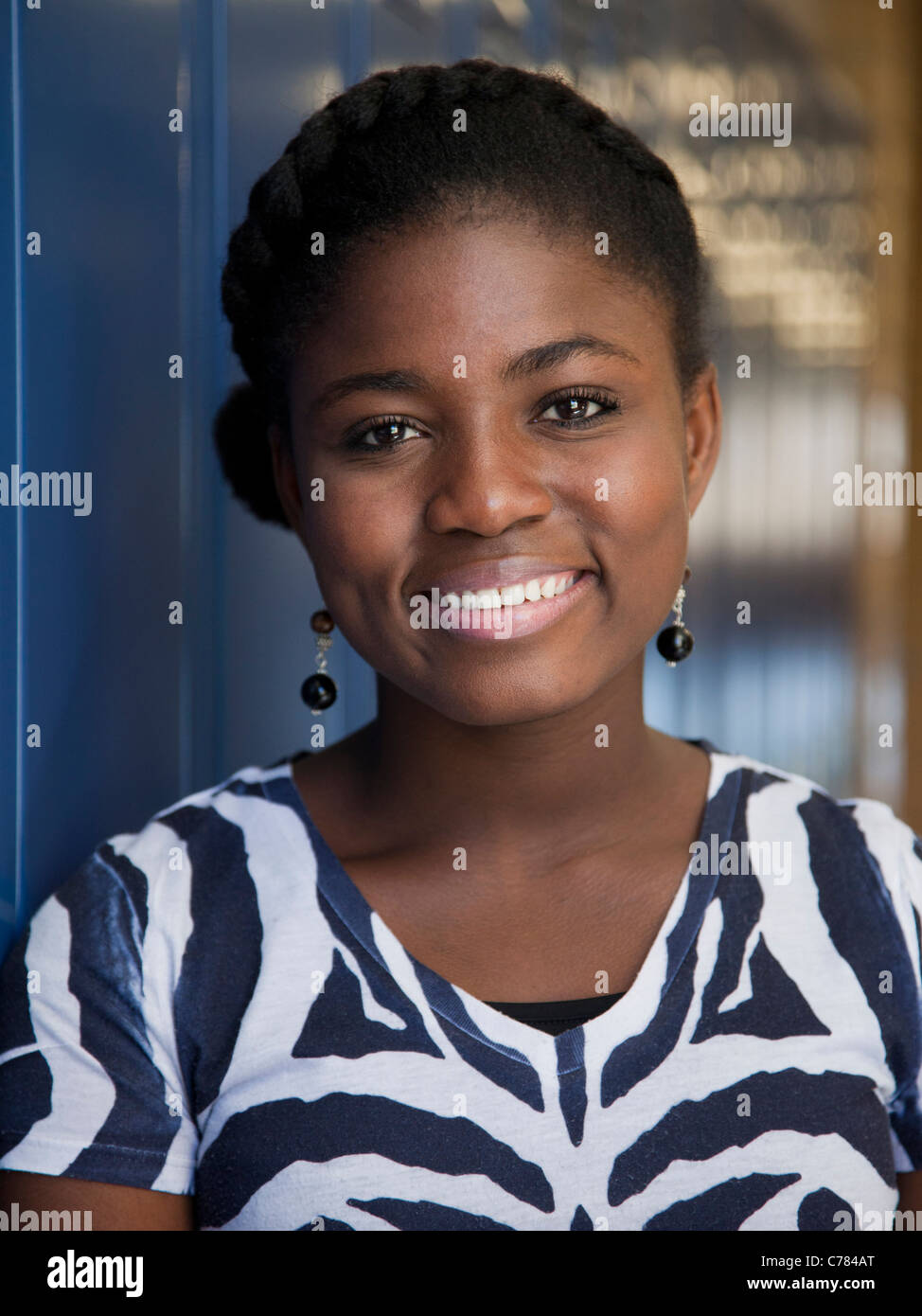 USA, Utah, Spanish Fork, Portrait of school girl (14-15) in corridor Stock Photo