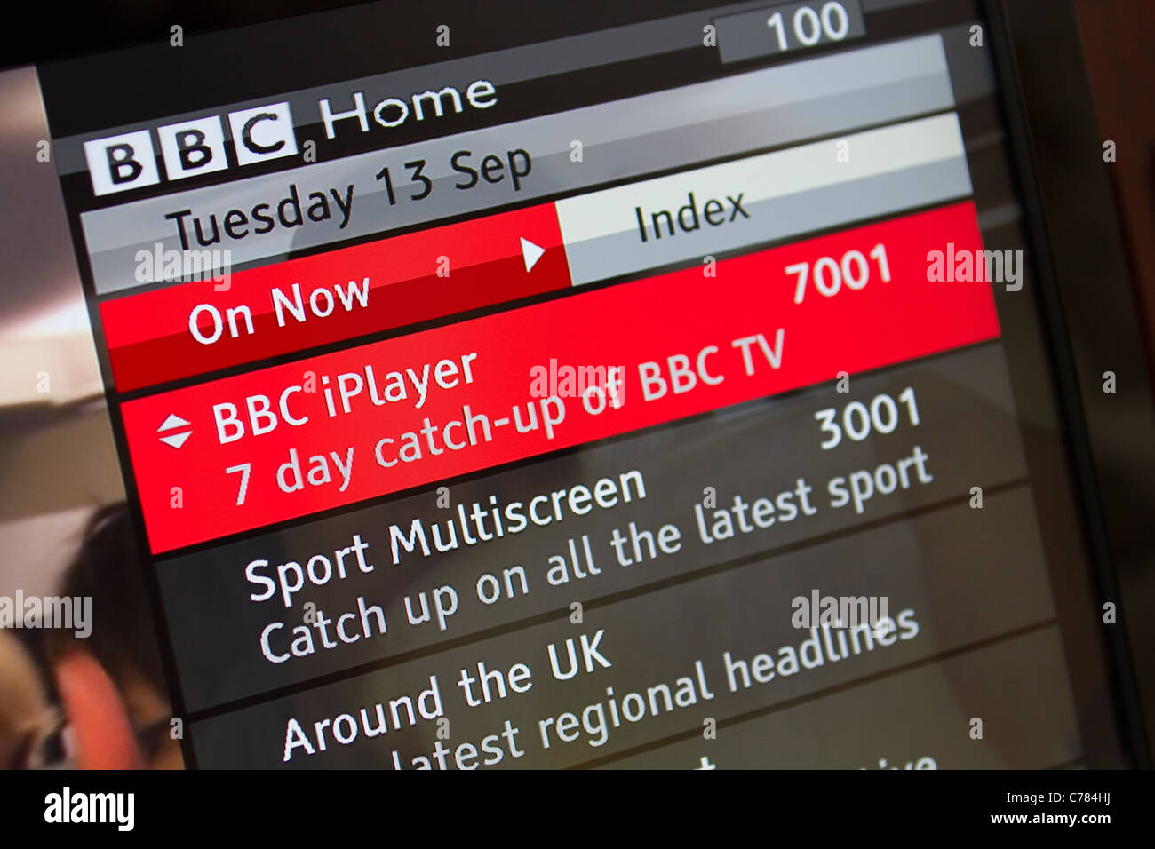 A view of the BBC's Red Button service menu Stock Photo Alamy