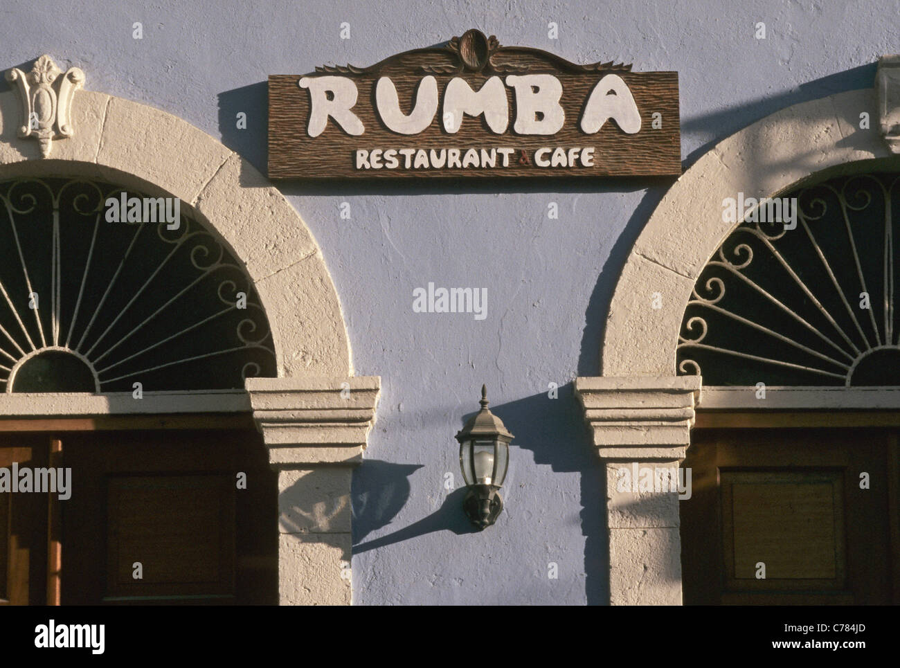 Rumba Restaurant Cafe in the old town of San Juan in Puerto Rico, Caribbean Stock Photo