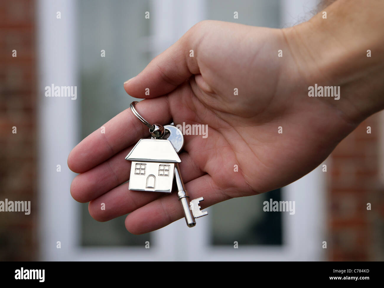 House keys and keyring closeup Stock Photo