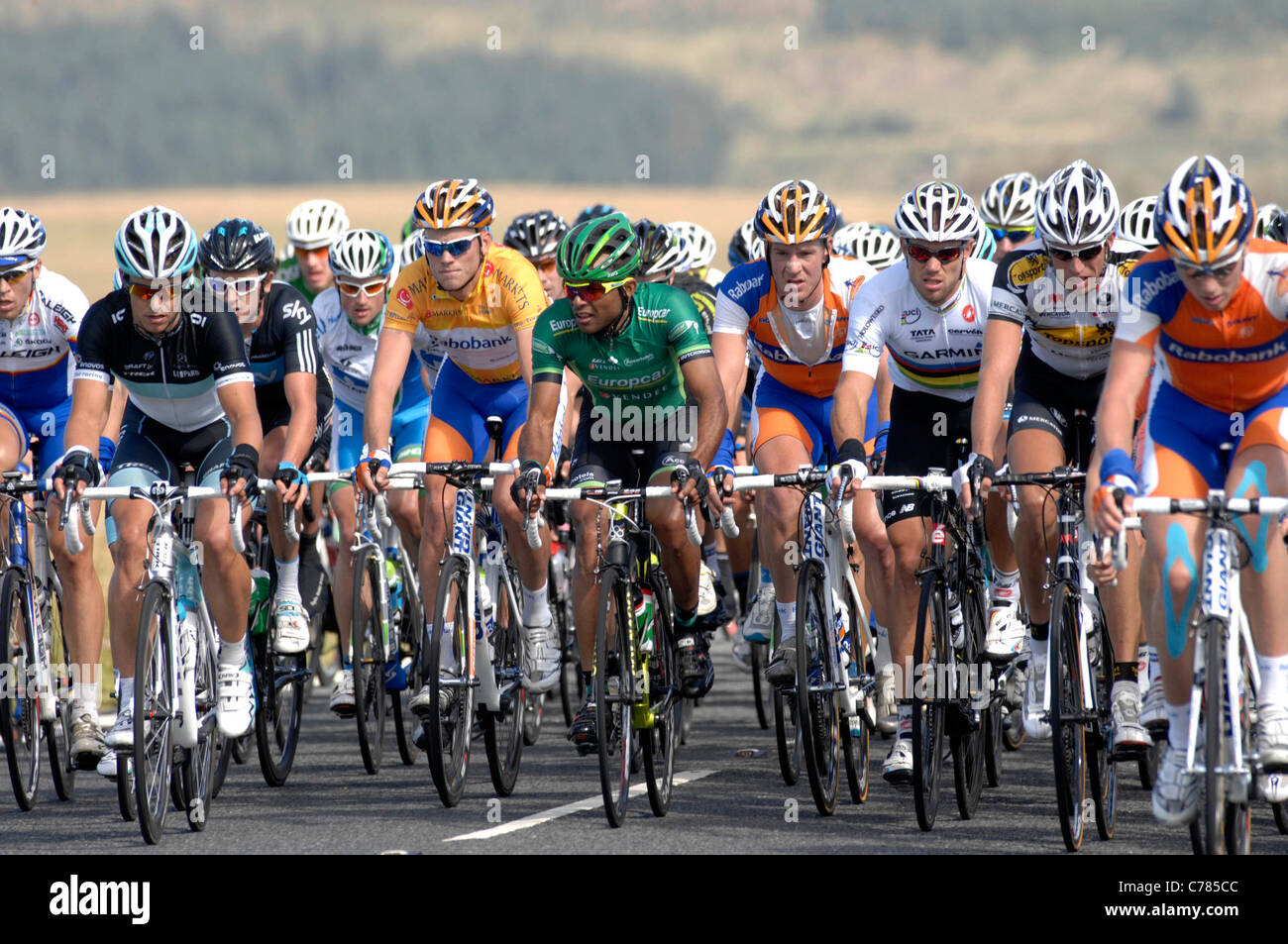 The Tour of Britain race peloton makes it s way through the Brecon Beacons national park in South Wales Stock Photo Alamy