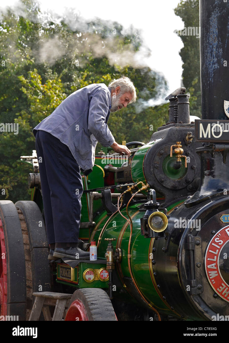 man working on traction engine Stock Photo