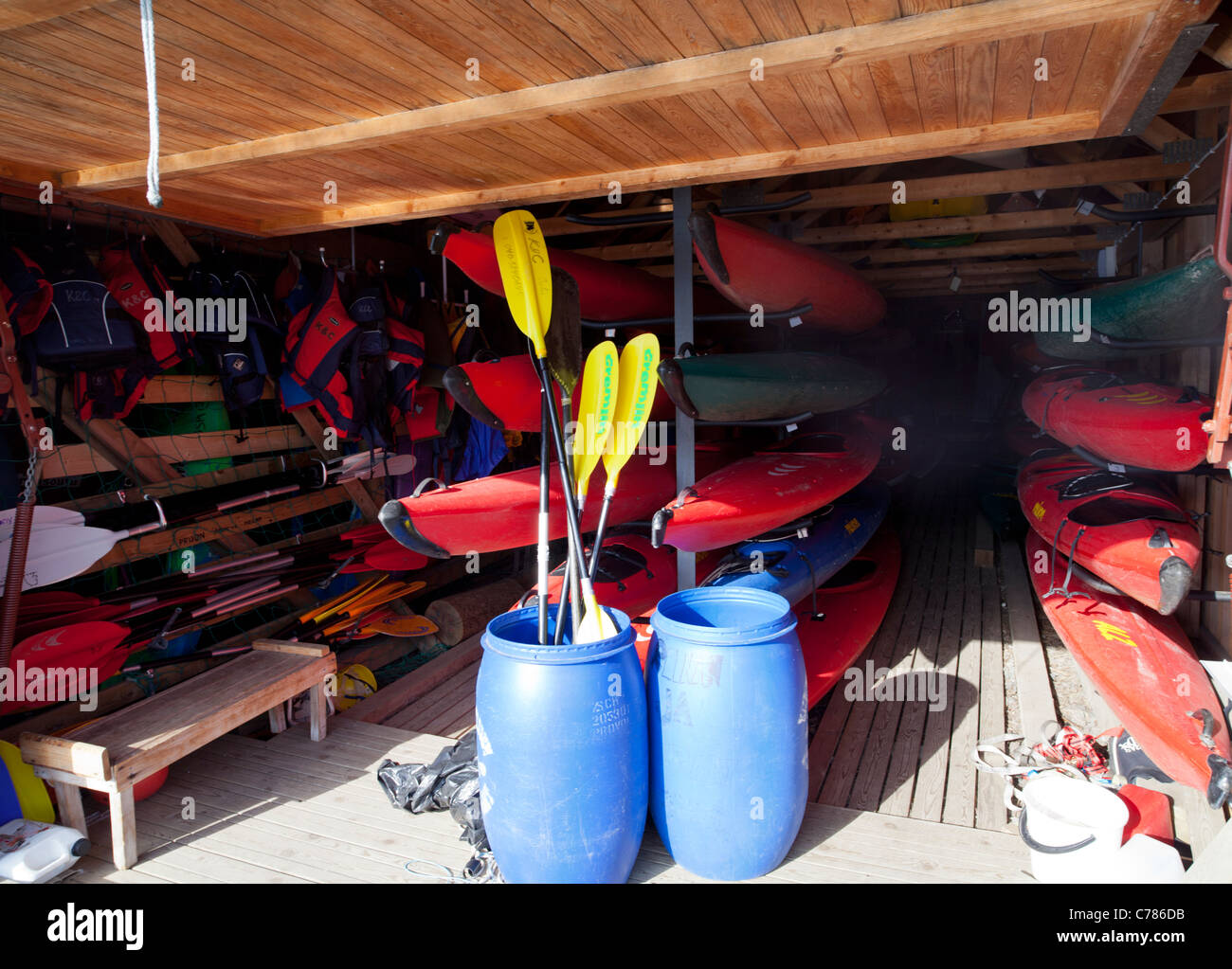 Inventory Kayak storage and other paddling and canoeing gear , Finland  Stock Photo - Alamy