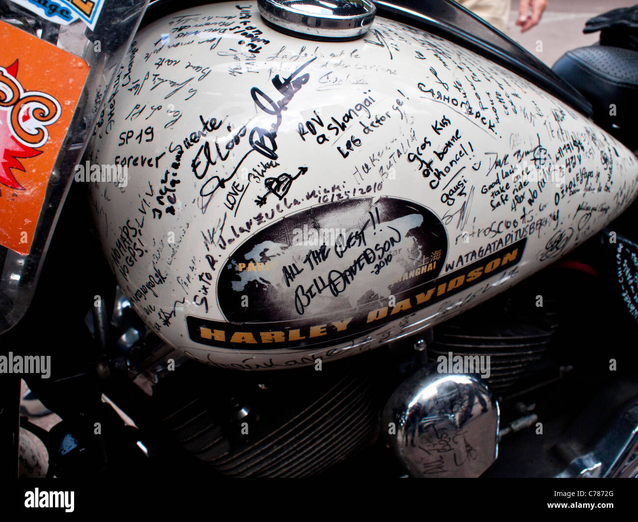 Motorcycle with graffiti on the tank and fender Stock Photo