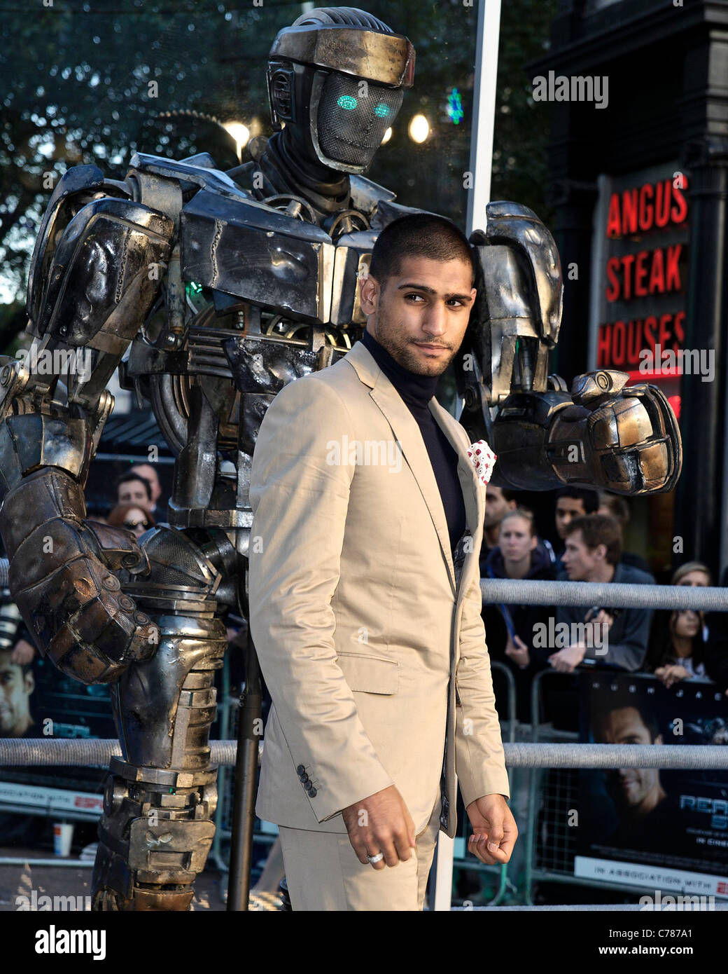 Boxer Amir Khan attends the UK Premiere of Real Steel at The Empire, Leicester Square, London on 14th September 2011. Stock Photo