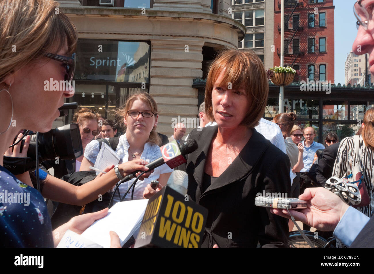 NYC Department of Transportation Commissioner Janette Sadik-Khan speaking with the media. Stock Photo