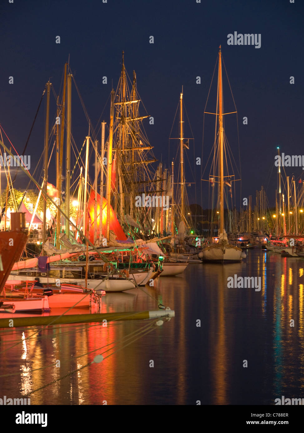 Harbour of Vannes at night, Sea week festival, Bay of Morbihan, Brittany, France, Europe. Stock Photo