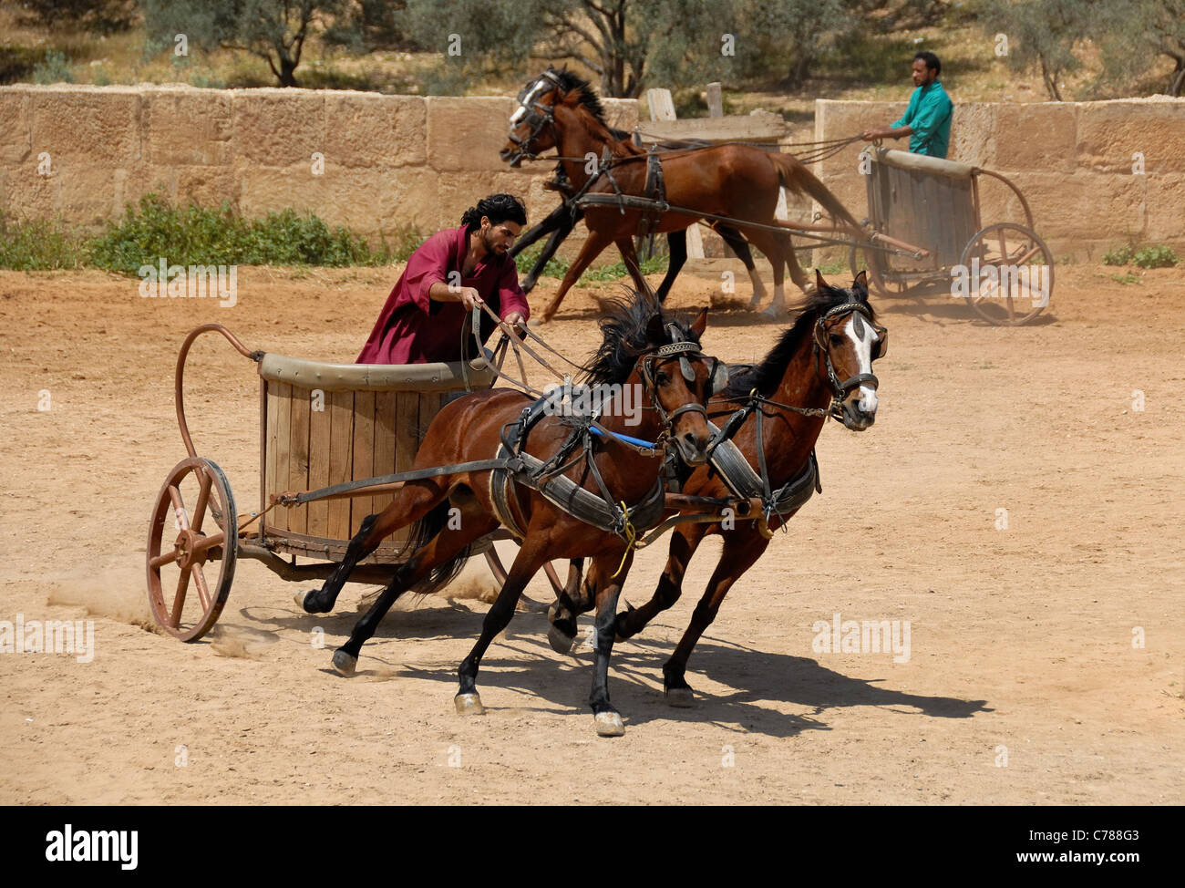 Chariot race in the circus in the roman ruins in Jerash in Jordan. Stock Photo