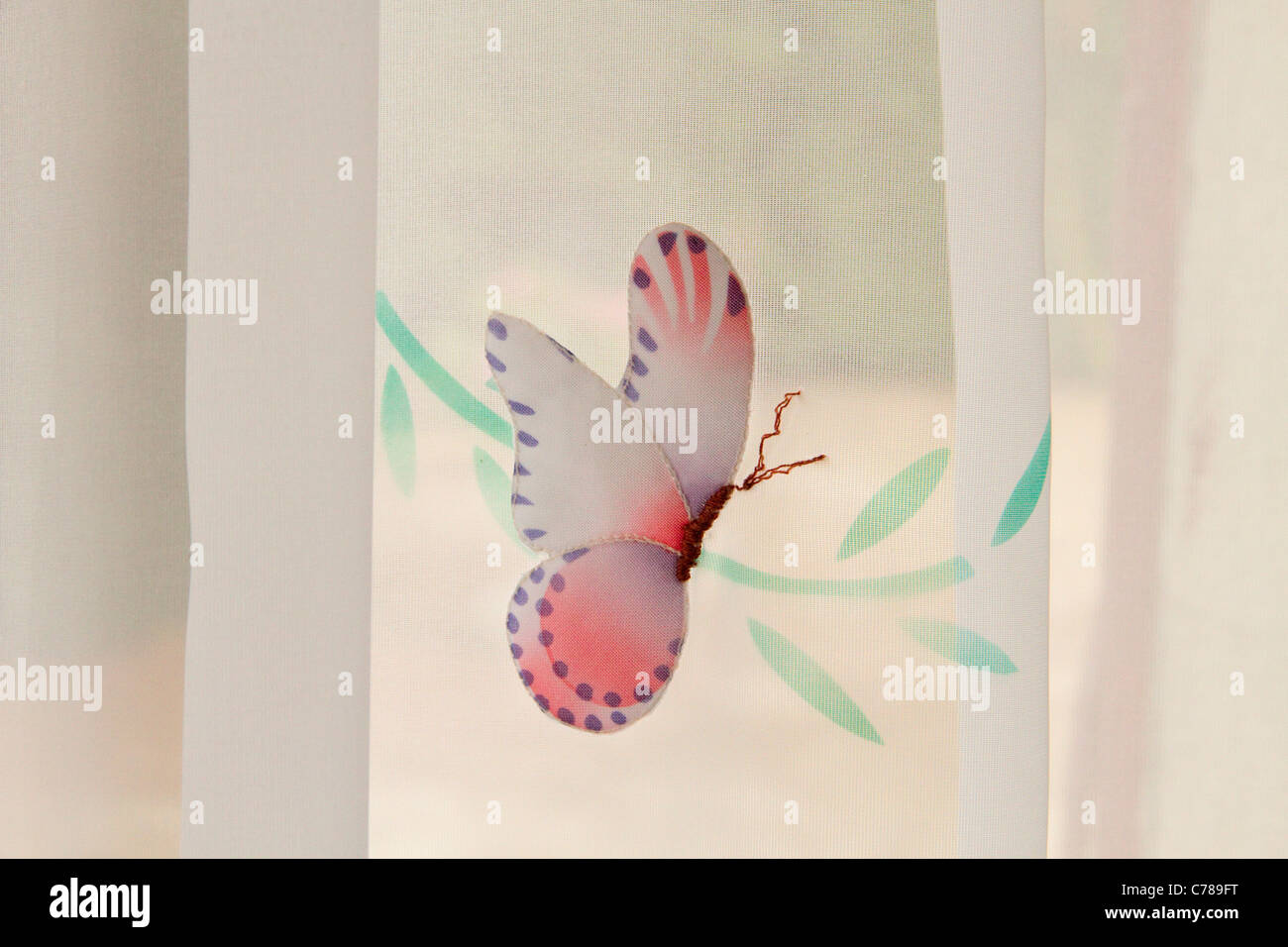 Butterfly embroidered on curtain Stock Photo Alamy