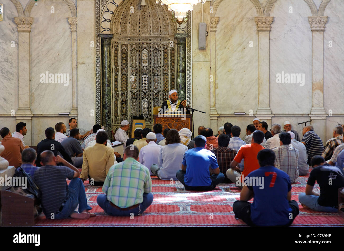 Sermon inside the Umayyad Mosque, Damascus, Syria Stock Photo
