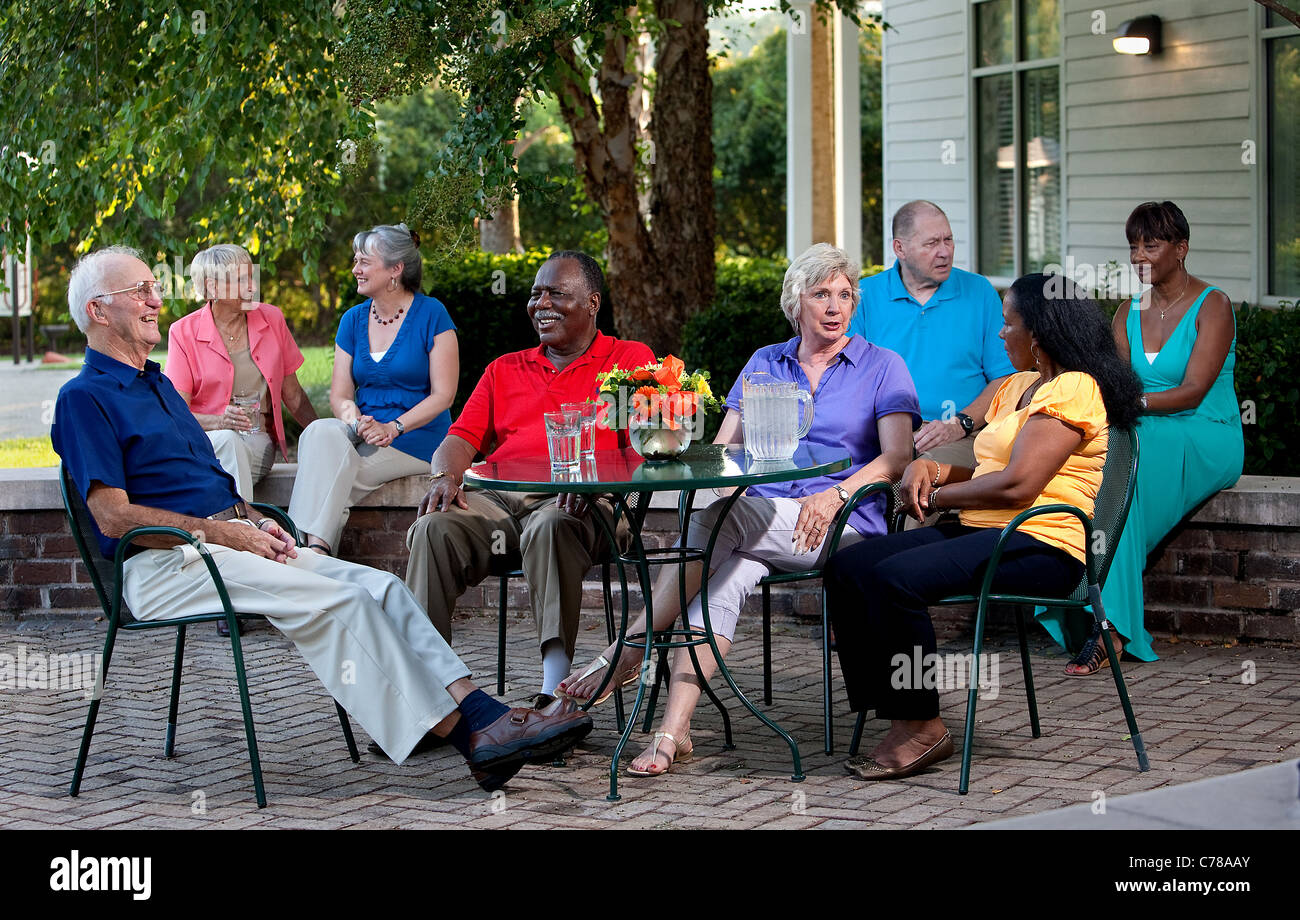 Senior citizens chat at a senior citizen center Stock Photo Alamy