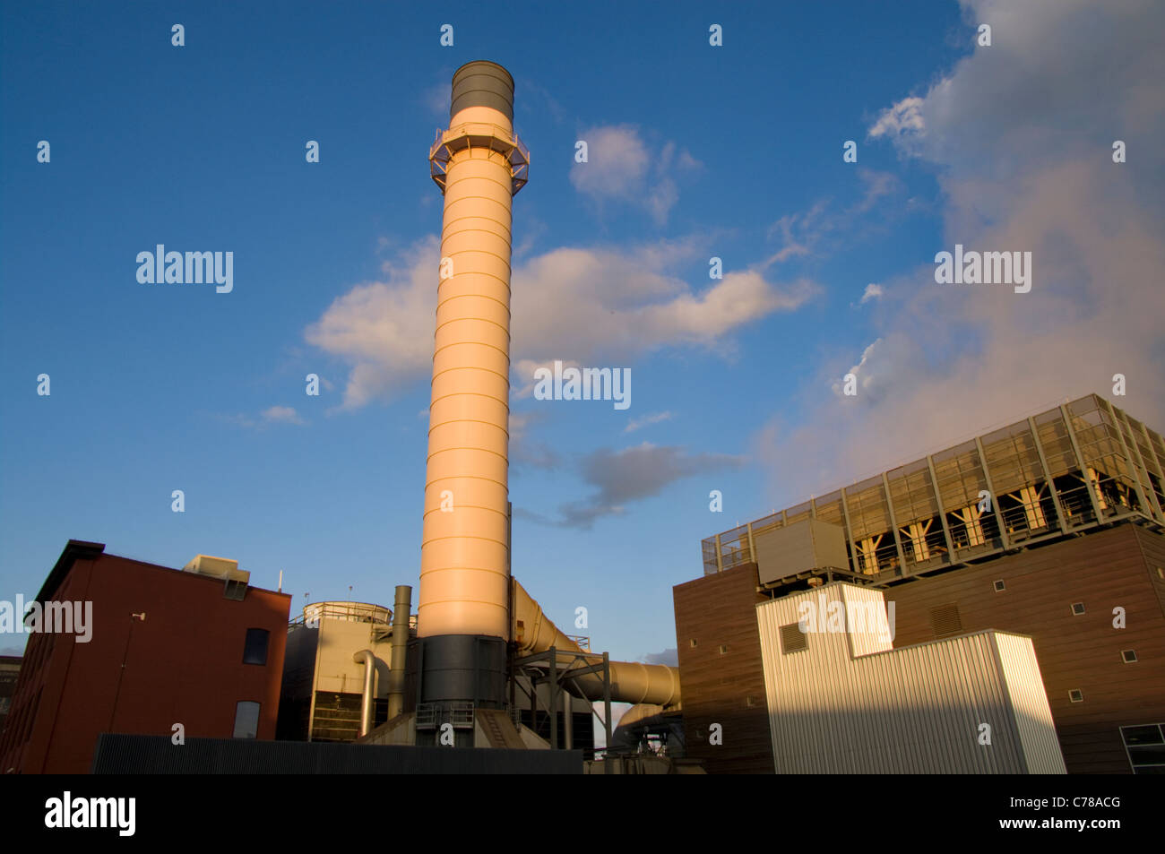 District energy facility showing smokestack and central power station Stock Photo