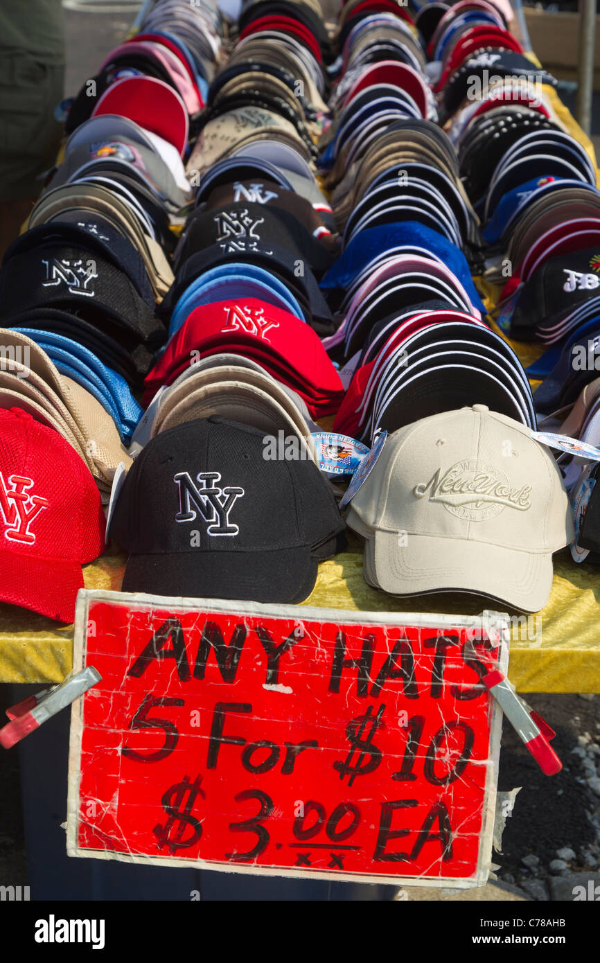 Hats for sale at a sidewalk stand Stock Photo Alamy