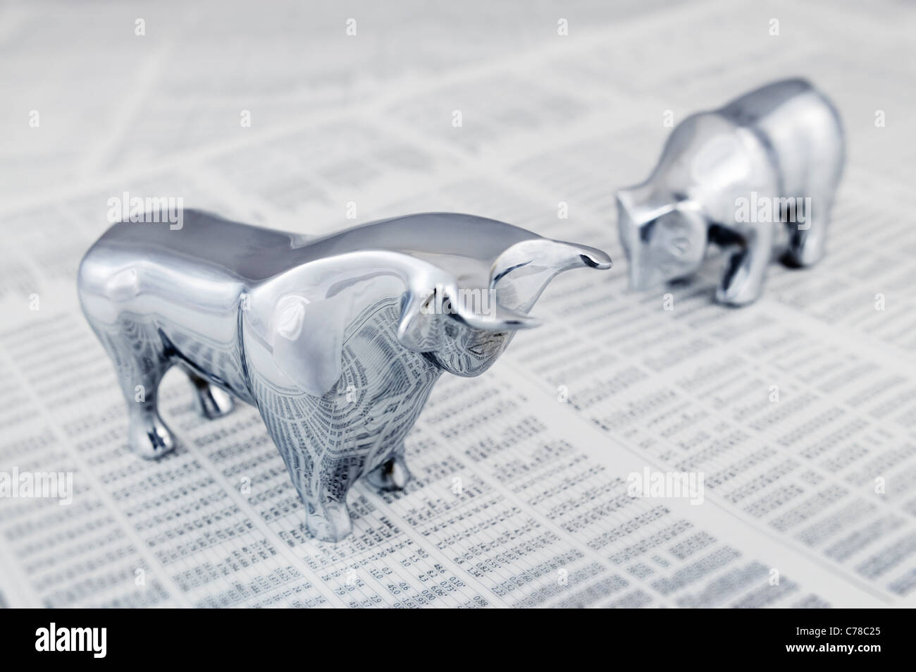 Business concept - Bull and bear, symbolic beasts of market trend. Stock Photo
