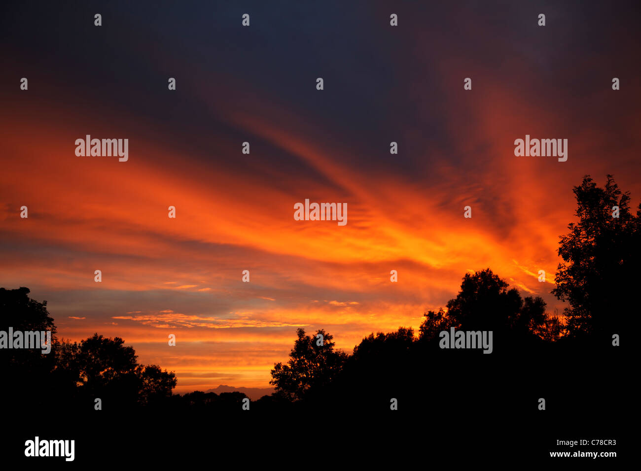 Sunset Sky over Lohme, Ruegen, Mecklenburg Vorpommern, Germany Stock Photo