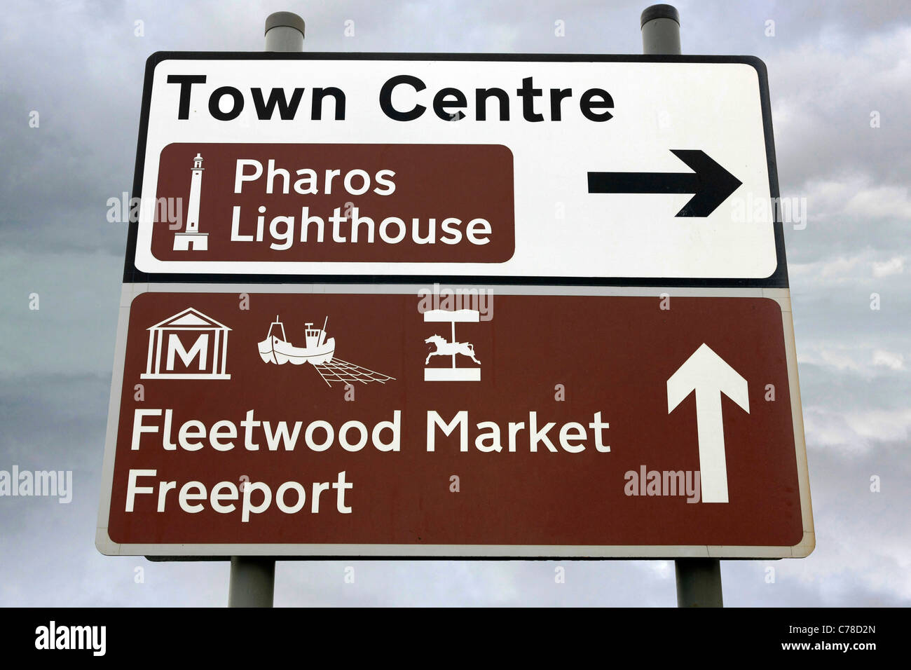 Multiple Road signs to places in Fleetwood Lancashire Stock Photo Alamy