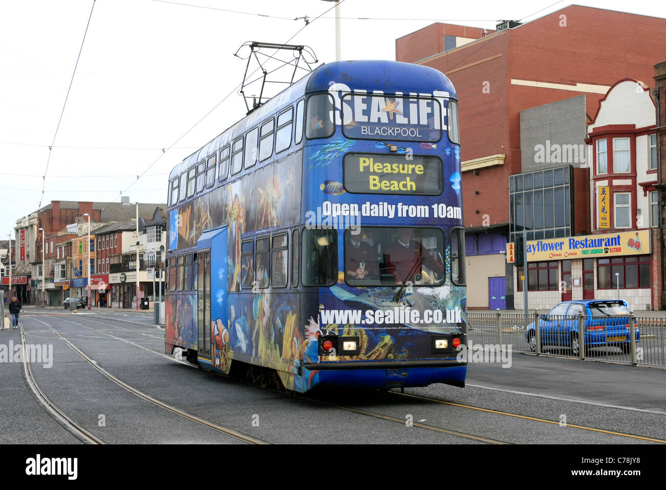 An old tram in Blackpool soon to be decommissioned for new hi-tec ones Stock Photo