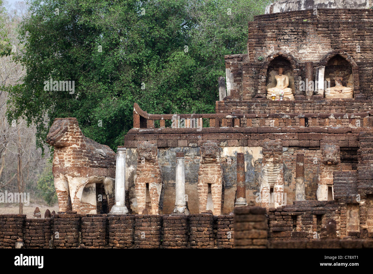 old khmer temple Wat Chang Lom in si satchanalai historical park, near sukhothai, Thailand Stock Photo