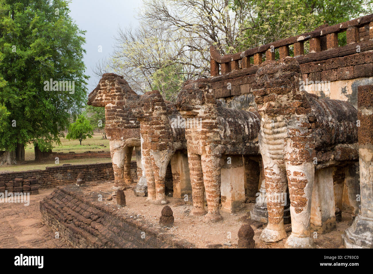 old khmer temple Wat Chang Lom in si satchanalai historical park, near sukhothai, Thailand Stock Photo