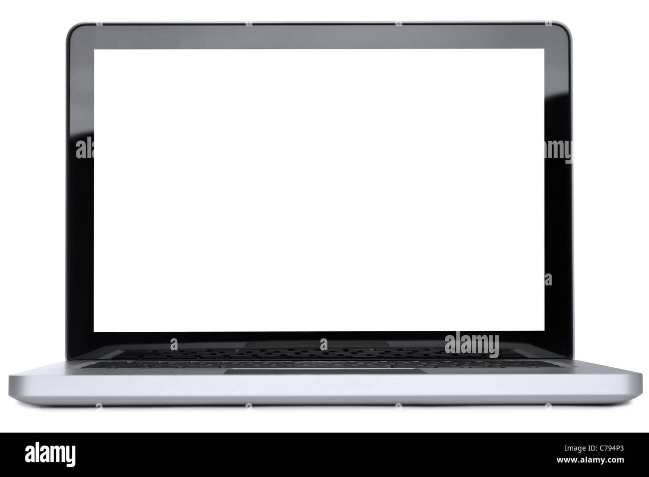 An unbranded modern laptop computer, isolated on a white background with cliiping paths for the laptop and the screen Stock Photo