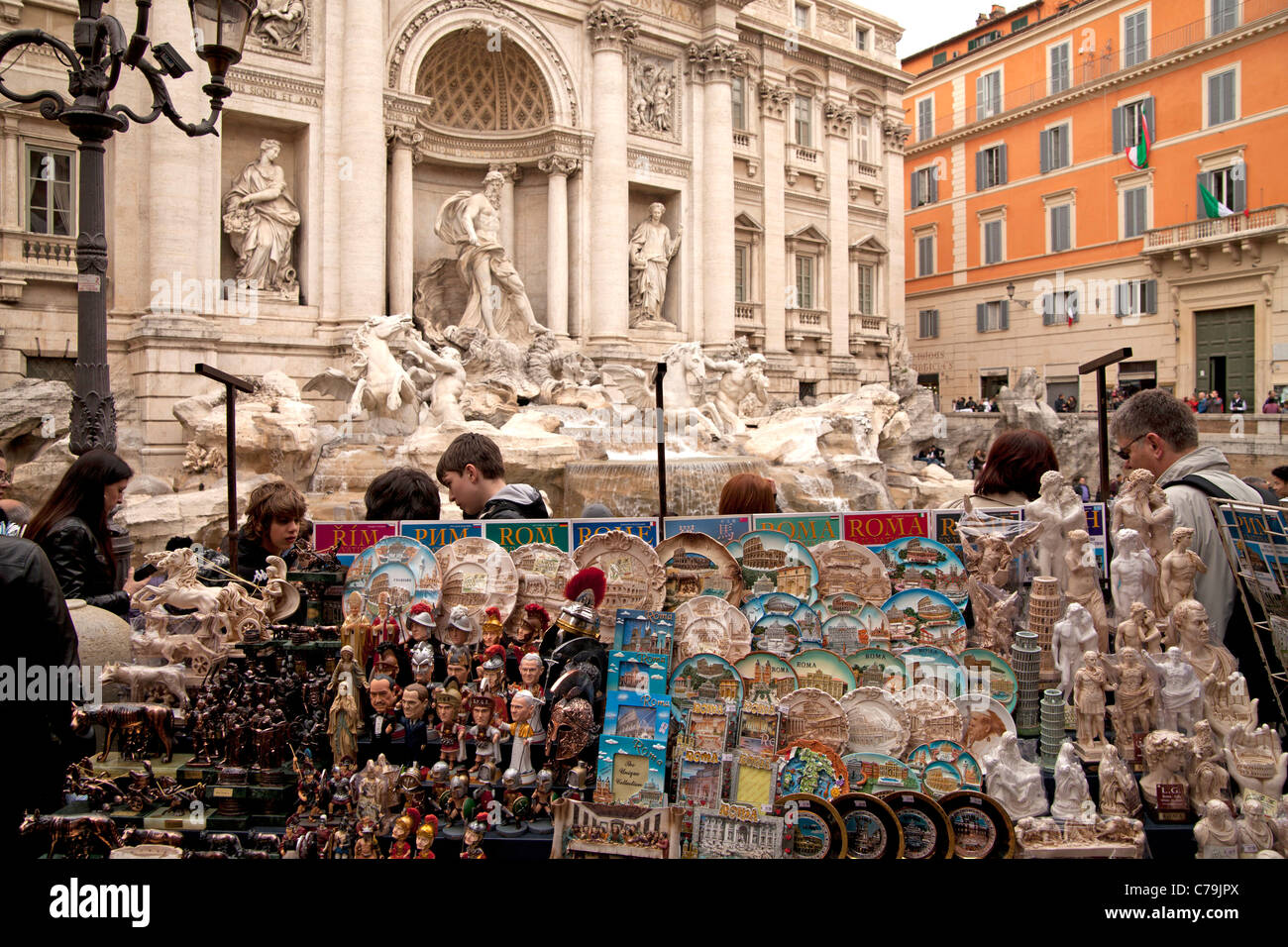 souvenirs at Trevi Fountain, Fontana di Trevi, Rome, Italy, Europe Stock Photo