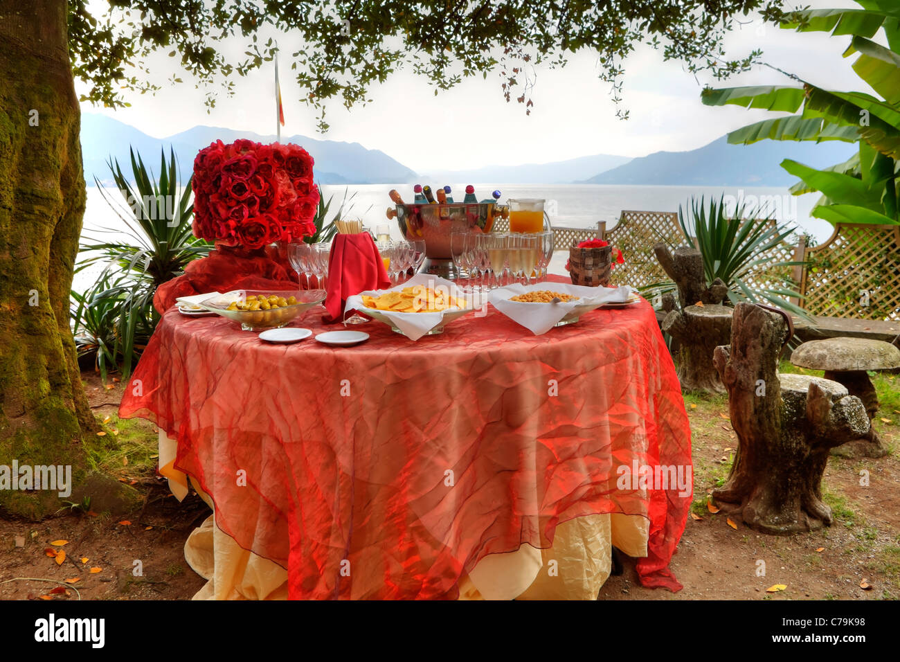 Breakfast outdoors on Lake Maggiore Stock Photo