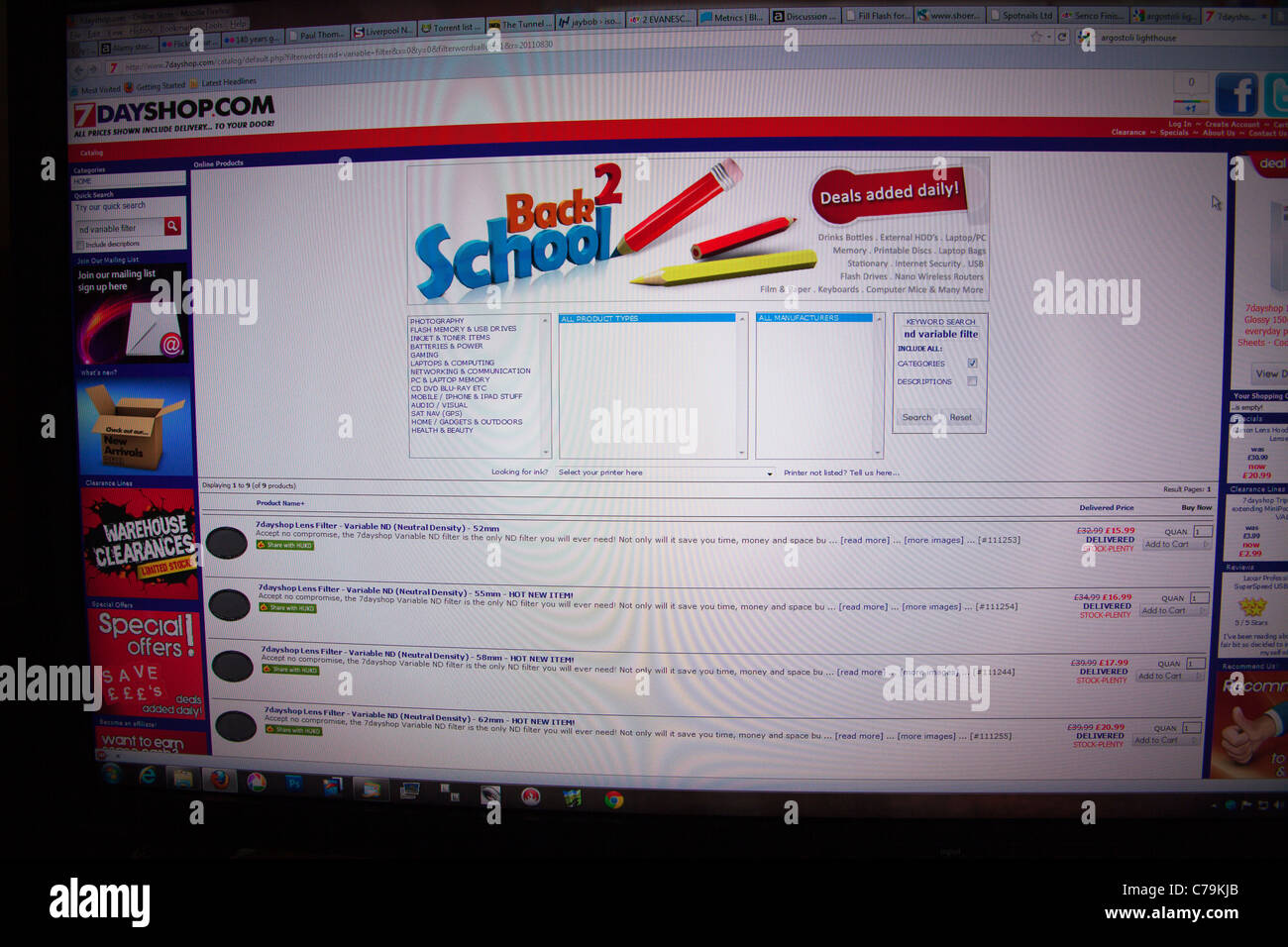 computer screen grab of seven day shop advertising back to school products on their website Stock Photo