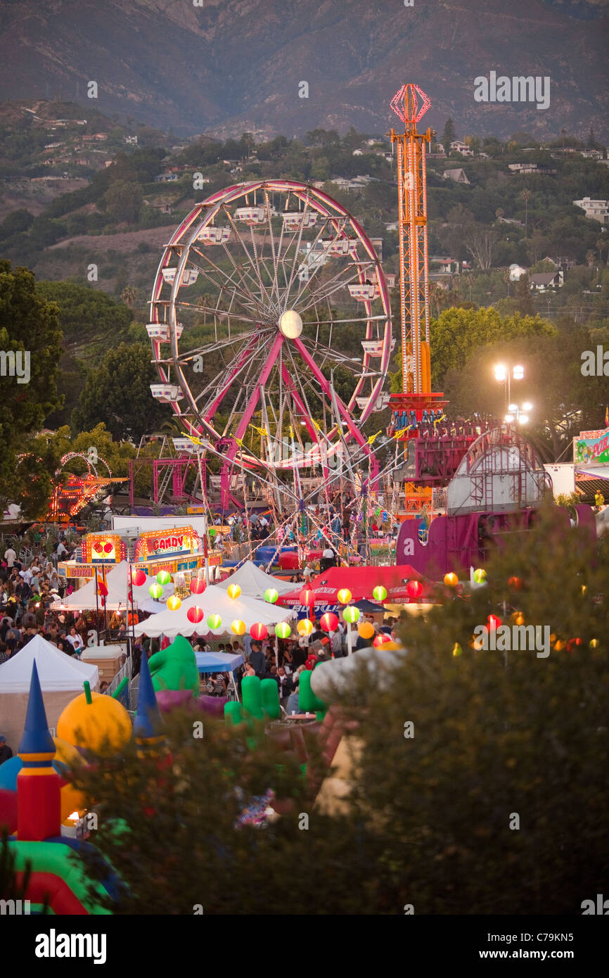 rides and food booths at El Mercado del Norte, Fiesta, Santa Barbara, California, United States of America Stock Photo