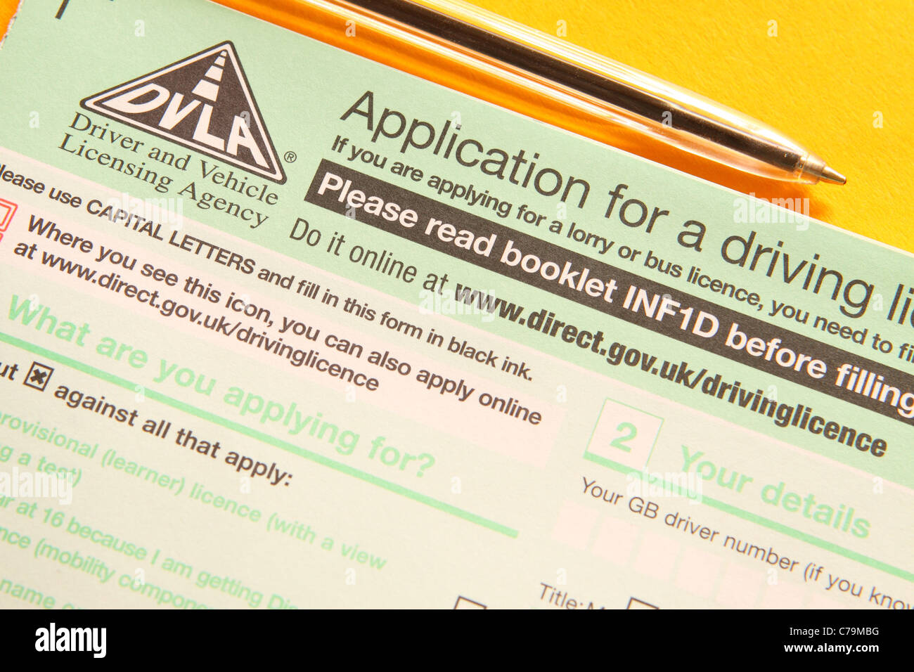 DVLA UK driving licence application form D1 Stock Photo