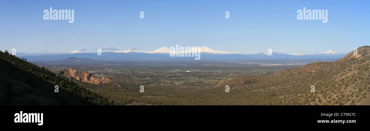 panorama of the central Oregon Cascade mountains from Gray Butte Stock Photo
