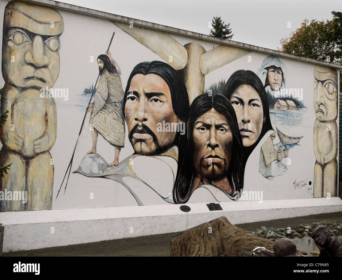 Wall painting by Paul Ygartua, Heritage Square, Chemainus, Vancouver Island, British Columbia, Canada Stock Photo