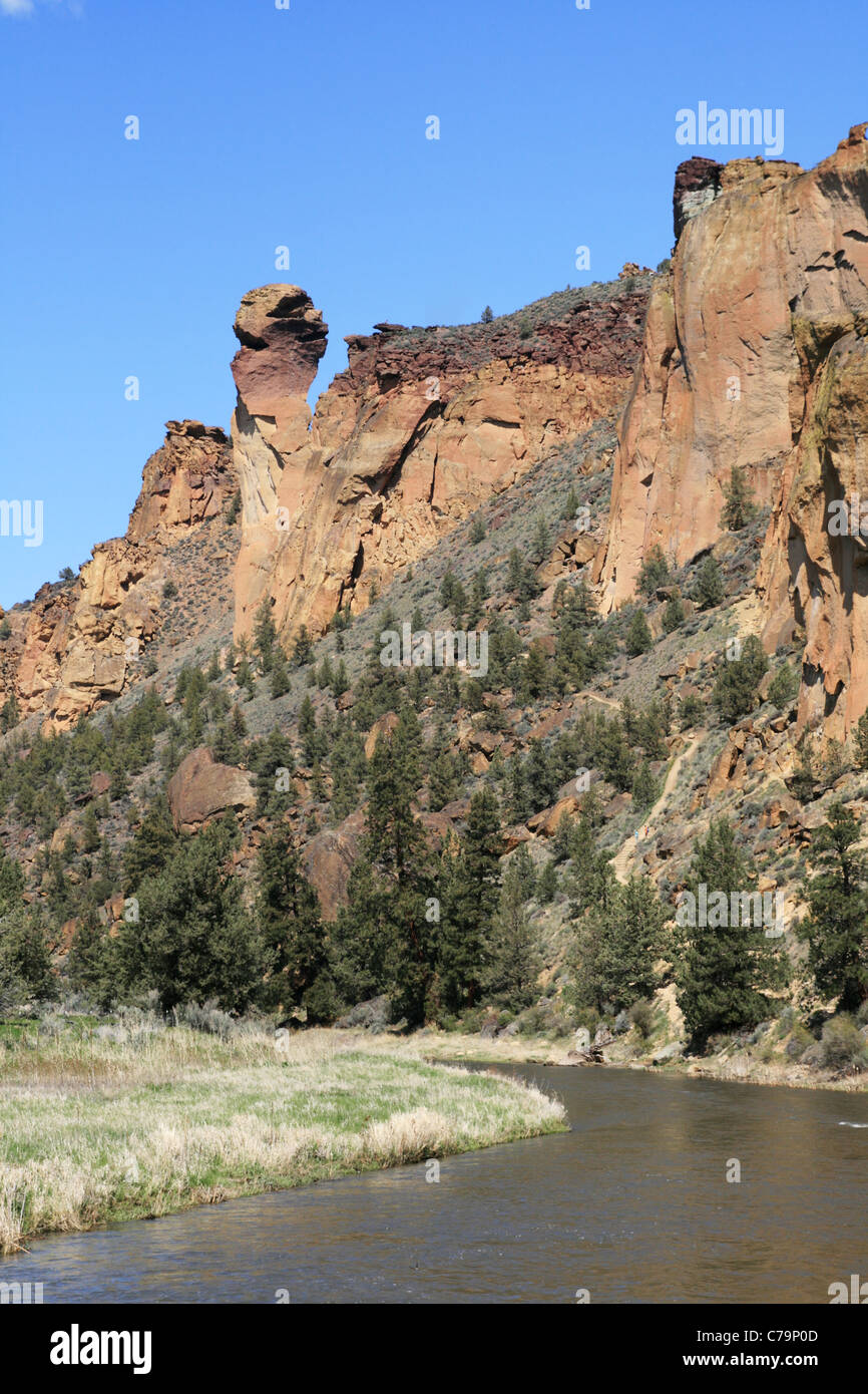 monkey face rock spire at Smith Rock State Park Stock Photo