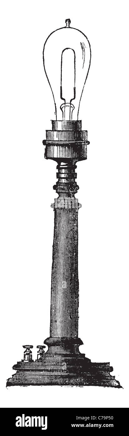 Carbon-filament Lamp by Thomas Alva Edison, vintage engraved illustration. Trousset encyclopedia (1886 - 1891). Stock Photo