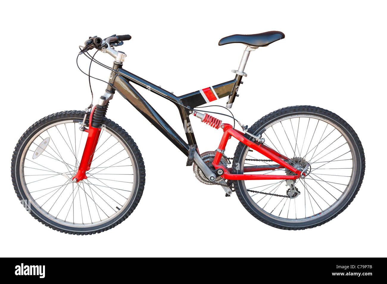 Red and Black Mountain/Off Road Bicycle Isolated on white with work path Stock Photo