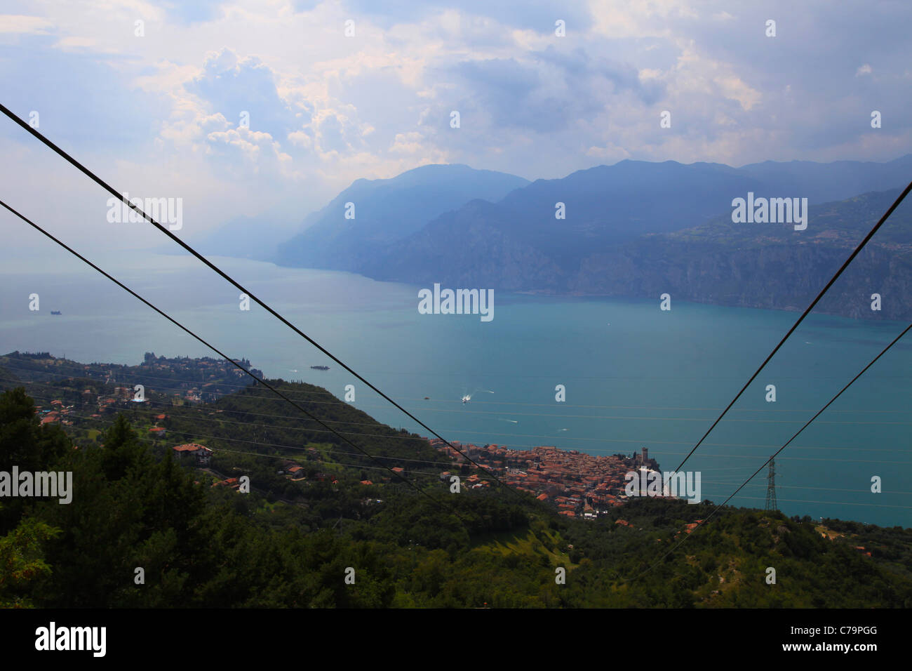View of Lake Garda from Monte Baldo cable car Italy Stock Photo
