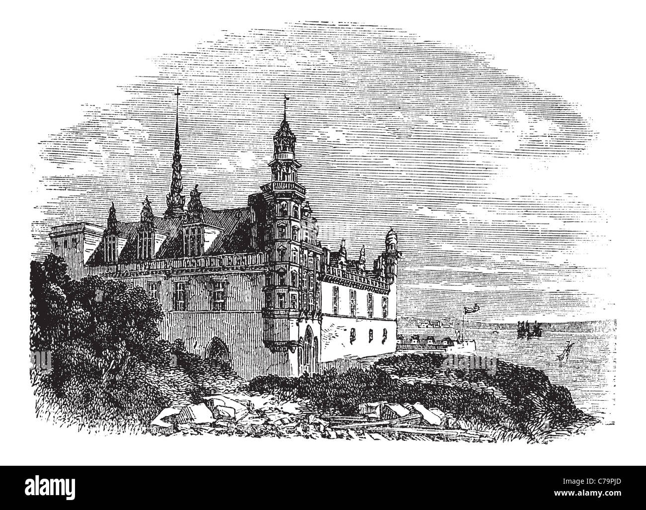 Kronborg Castle in Helsingor, Denmark, during the 1890s, vintage